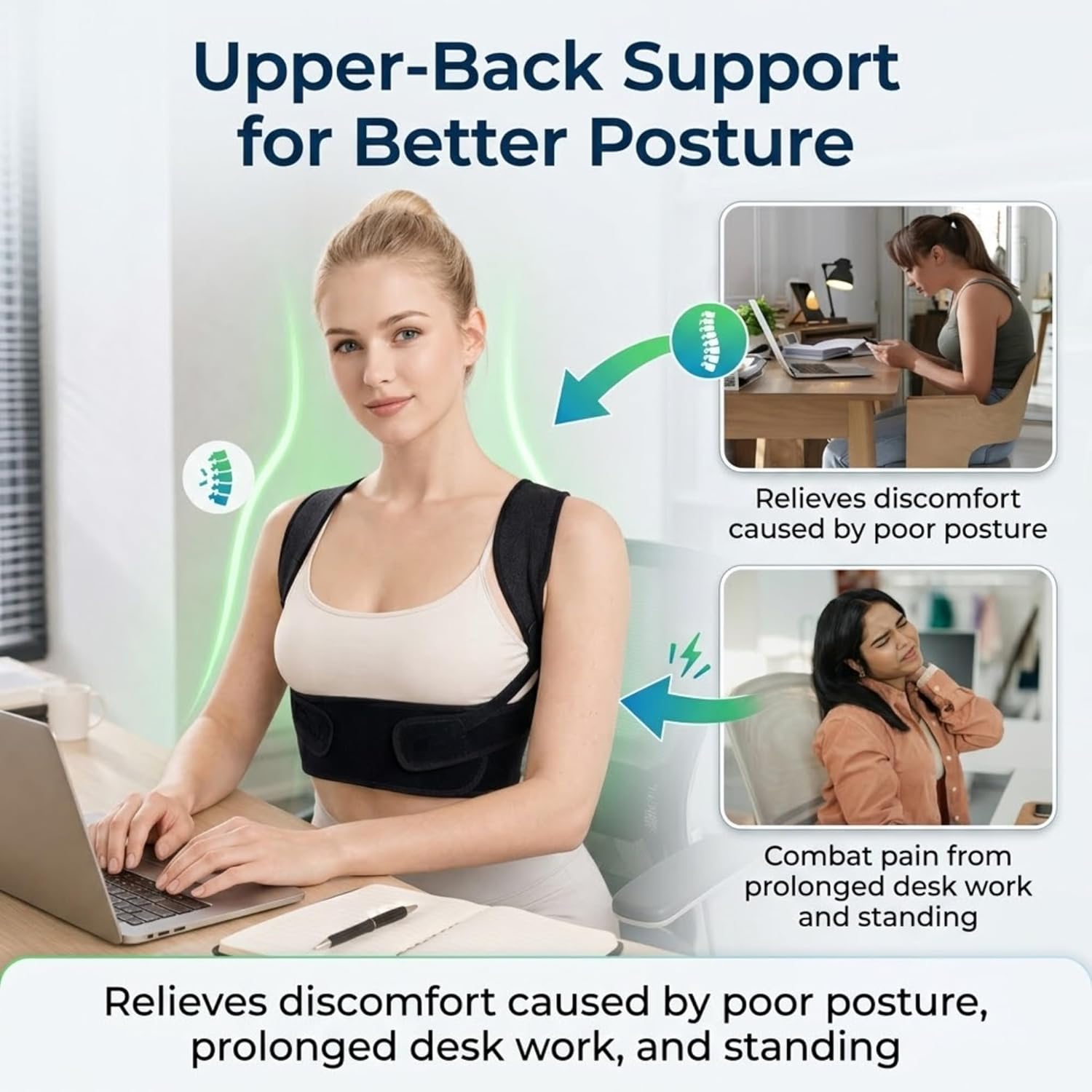 LibertyMove Posture Corrector for Women, Adjustable Upper-Back Brace for Shoulder & Upper-Back Pain Relief - Aesthetically Designed & Breathable Back Straightener, Helps Improve Rounded Shoulders, Slouching & Poor Posture, Discreet Under Clothes