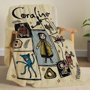 Coraline Inspired Flannel Throw Blanket Cartoon Animal Collage Style – Cozy Plush Suitable for beds and sofas can also be given as a gift