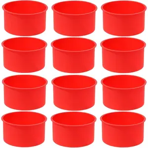12 Silicone Cake Molds Baking Round Cake Molds 4inch Non-Stick Baking Tray Kitchen Silicone Cake Molds for Baking (Red, 4inch )