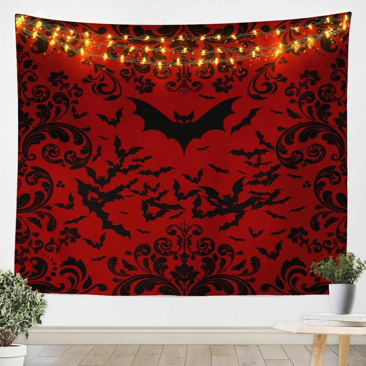 Erosebridal Halloween Bat Tapestry For Kids Boys Small 51X59 Size,Red Black Gothic Tapestries For Teen Men Room Decor Goth Damask Bats Tapestry Wall Hanging Halloween Animal Wall Tapestry