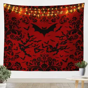 Erosebridal Halloween Bat Tapestry For Kids Boys Small 51X59 Size,Red Black Gothic Tapestries For Teen Men Room Decor Goth Damask Bats Tapestry Wall Hanging Halloween Animal Wall Tapestry