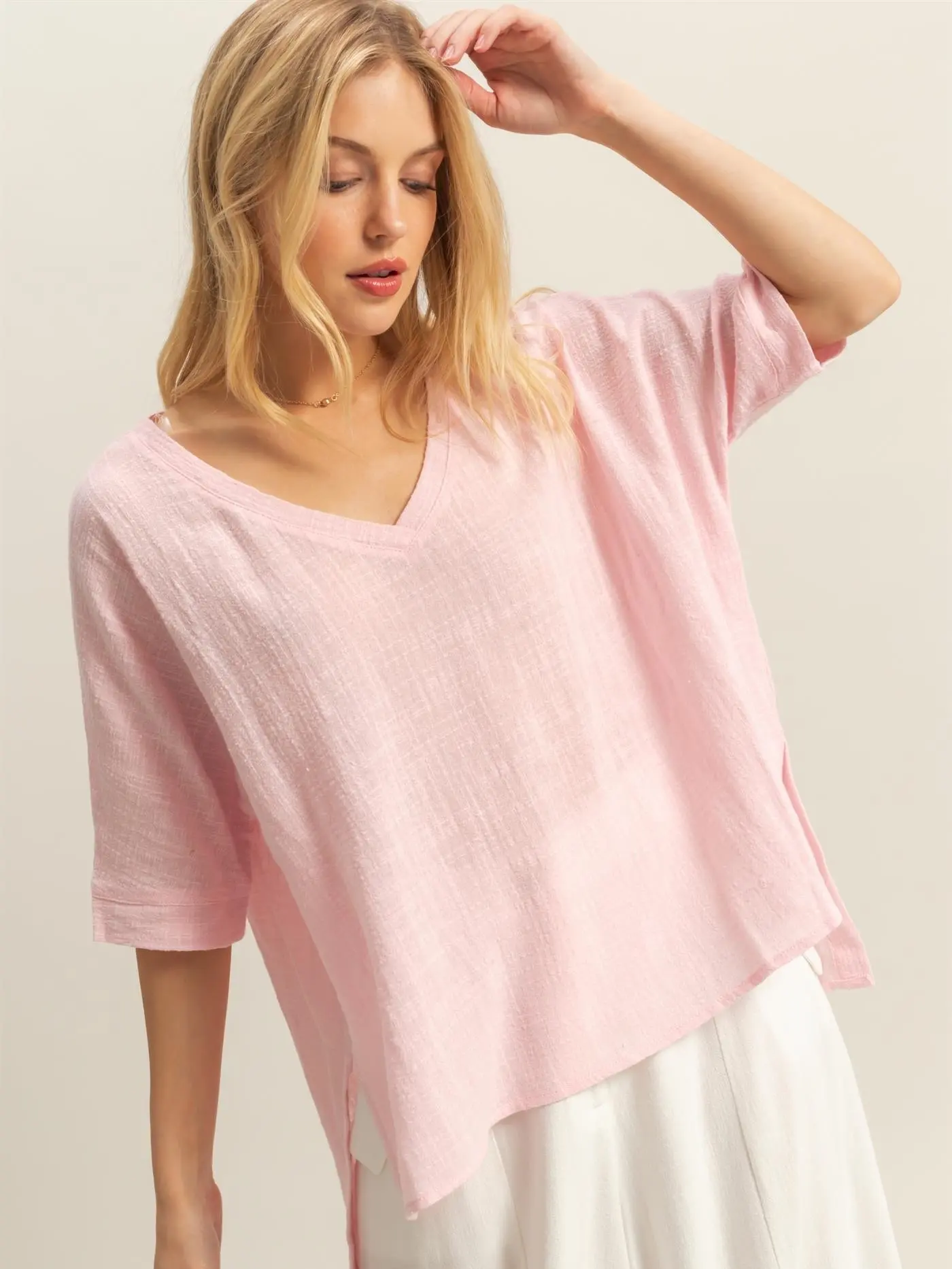 Kennedy V-Neck Oversized Semi-Sheer Cotton Top