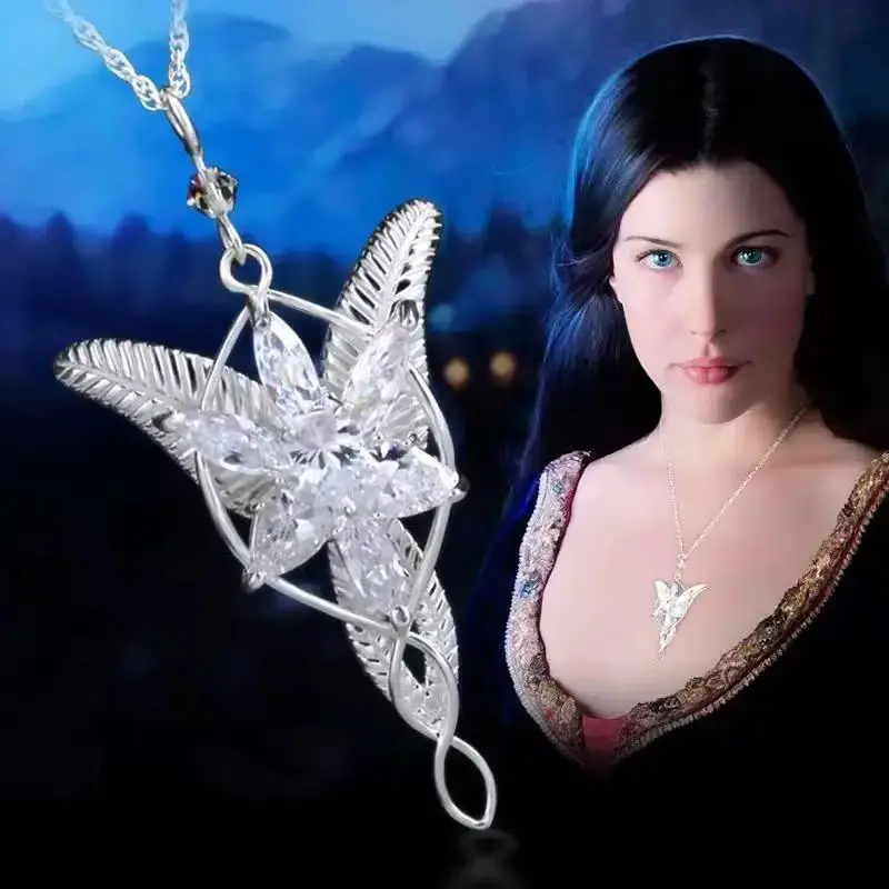 Movie The Lord Arwen Evenstar Necklace Elf Princess Arwen Twilight Star Crystal Pendant Necklaces for Women Choker Jewelry Gift