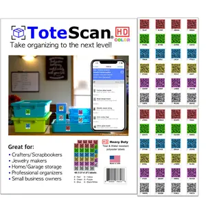 ToteScan HD Color (Heavy Duty) Intelligent QR Labels for Organization/Moving/Storage (48 Unique Labels, 1.5"x1.5")