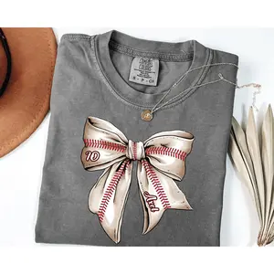 Custom Baseball Sister Shirt with Bows, Coquette Baseball Tee, Girls Baseball T-Shirt, Sports Fan Shirt, Baseball Sis Game Day Outfit