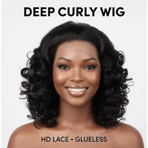 HD Lace Front Wigs Human Hair Pre Plucked Glueless Deep Wave Bob Wig for Women 100% Raw Virgin Hair Natural Black Water Wave