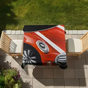 360 stand Square Weatherproof Washable Car Theme Table Cover, 58x58 in Red with White Stripes, Outdoor Picnic & Patio Dining Table Cover, Home Outdoor Furniture Decoration & Gift, Outdoor Picnic Table