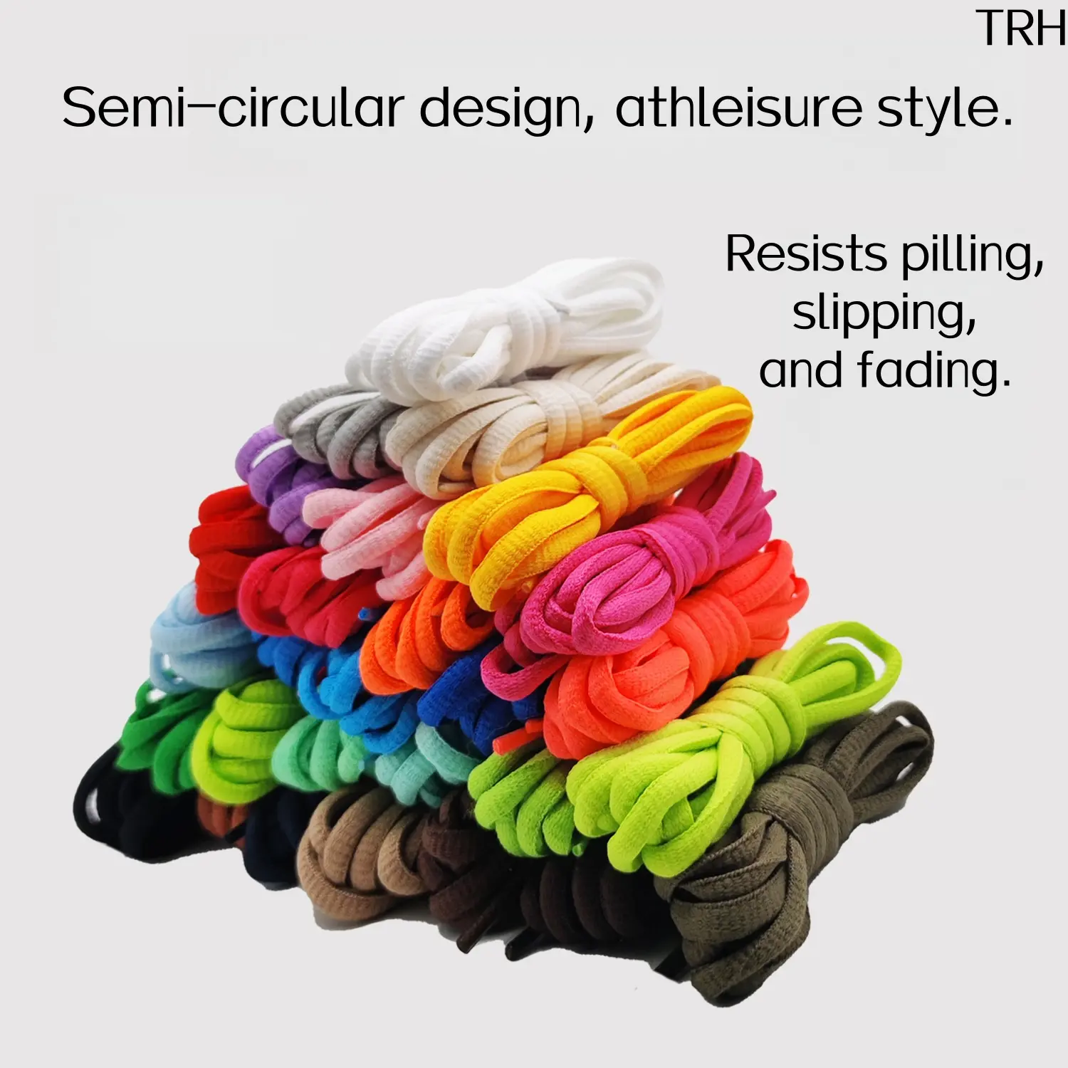 Solid Color Half Round Shoe Laces, 6mm Thick Polyester Replacements for Sneakers and Casual Footwear - Anti-Slip & Colorfast, Shoelace, Flat