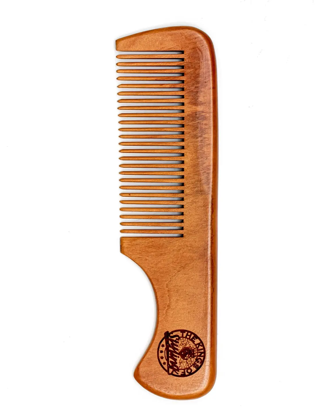 Peach Wood Handle Comb - 6.9"L x 2.10"W Wooden Portable Hair & Beard Styling Tool, Sleek Compact for Daily Use, On-the-Go Effortless Grooming, Smooth, Solid