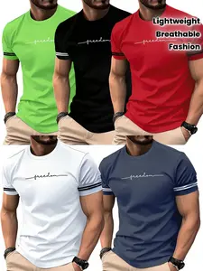 Set of 5 T-Shirts for Men - Short-Sleeve T-Shirts with 3D Print Designs - Featuring a Stylish Letter And Stripe Pattern, Lightweight And Breathable, Streetwear, Perfect for Casual Summer Wear And Outdoor Activities