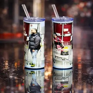 Custom Personalized Tumbler Flat Edge Blanks Skinny Straight 20 oz Double Wall Insulated Sublimation Water Bottle with Portable Handle Stainless Steel 2 3 or 4 Pictures