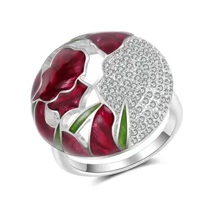 Mytys Women’s Bold Floral Statement Ring | Vibrant Red Enamel Flower Design | Sparkling Accent Detail | Trendy Oversized Cocktail Ring | Eye-Catching Artistic Style for Daily Wear & Special Events | Perfect Gift for Fashion Lovers