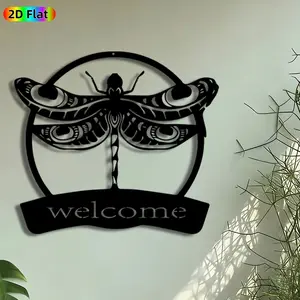 1pc Dragonfly Welcome Sign Metal Wall Art, Tribal Dragonfly Statue Mural, Intricate Craftsmanship, Perfect for Housewarming, Thanksgiving Decor, Perfect for Porch Wall Garden Fence Entryway Decor, Ideal Gift for Nature Decor Enthusiasts.
