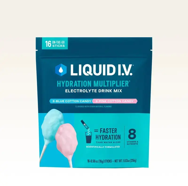 Liquid l.V.Hydration Multiplier-Cotton Candy Hydration Powder Packets Electrolvte Powder Drink Mix Convenient Single-Serving Sticks 8 Vitamins & Nutrients1 Pack (6 Servings)