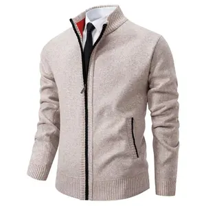 Men's Knit Sweater Cardigan, Zipper Stand-Up Collar Sweater Jacket, Regular Fit With Pockets Knit Jacket For Fall and Winter