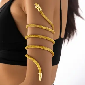 A snake arm bracelet, a female coiled and curved golden accessory, an exaggerated and unique retro style coil jewelry for a friend as a gift
