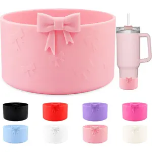 Bow Protective Silicone Boot for Stanley Cup 20/30/40oz & Hydroflask 12-24oz - Fits Bottles with 2.95in Bottom, Includes Mug Cover