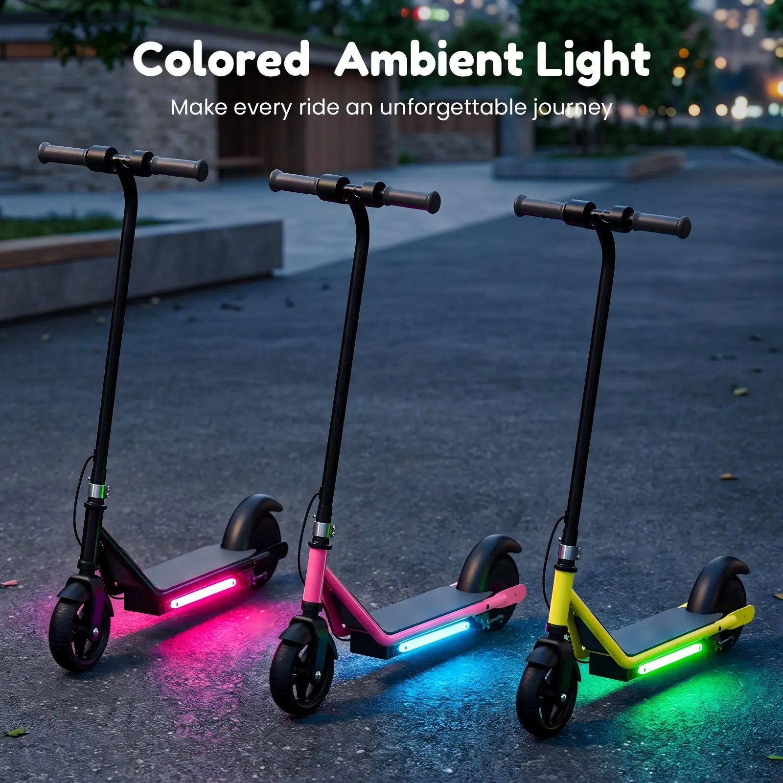 Serious Electric Scooter for Kids Aged 6-12，3/6/10MPH Speed, Dual Brake System, 3 Heights (IK3Pro), Magnetic Charging, Colorful Lights, LED Display, 150W Motor,Maximum weight 70KG