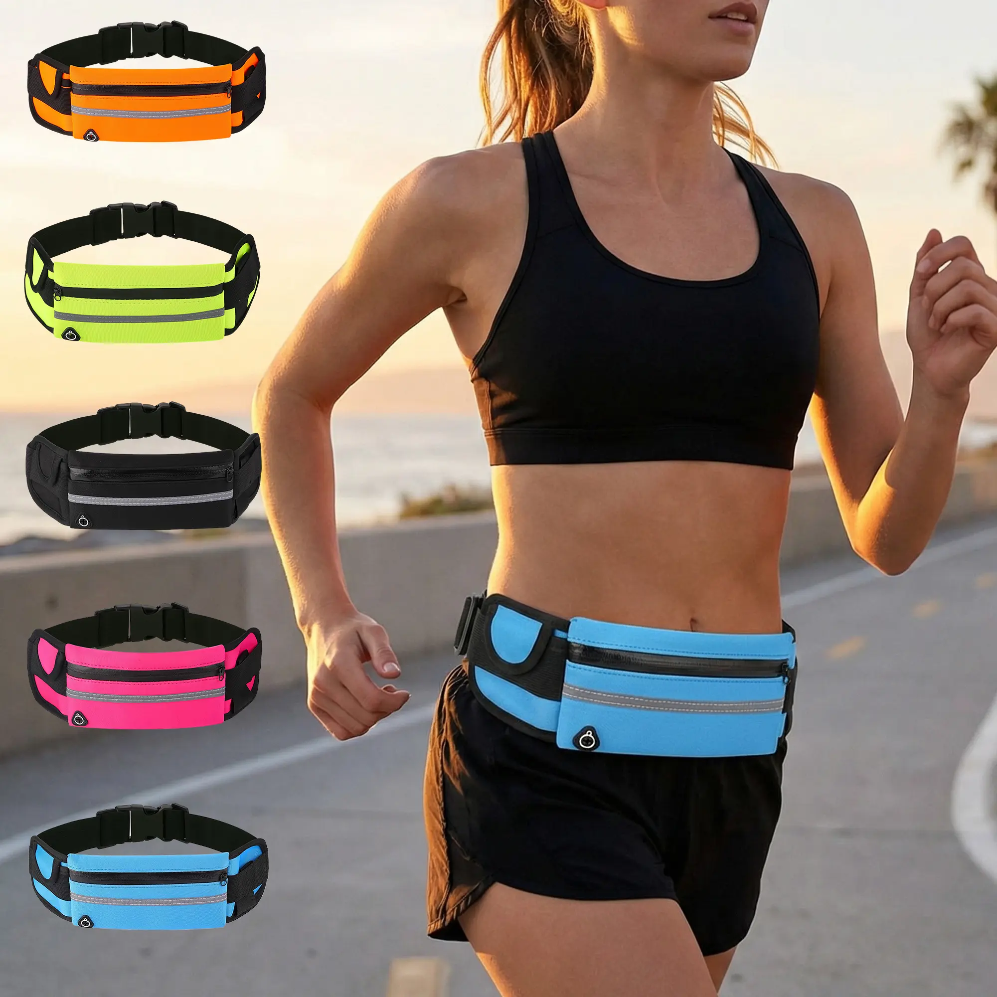 No-Bounce Running Waist Bag for Runners & Gym Workouts, Durable Belt with a Built-in Water Bottle Holder and 1 Size Adjustable Strap, One Size, Sturdy Buckle