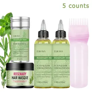 Rosemary Mint Essential Oil Set, Rich in Argan Oil & Peppermint Oil, Hair Nutrient Liquid, anti frizz and nourishes split hair, deeply moisturizes and restores hair vitality. (including hair wax stick, hair mask, essential oil, and root comb applicator)