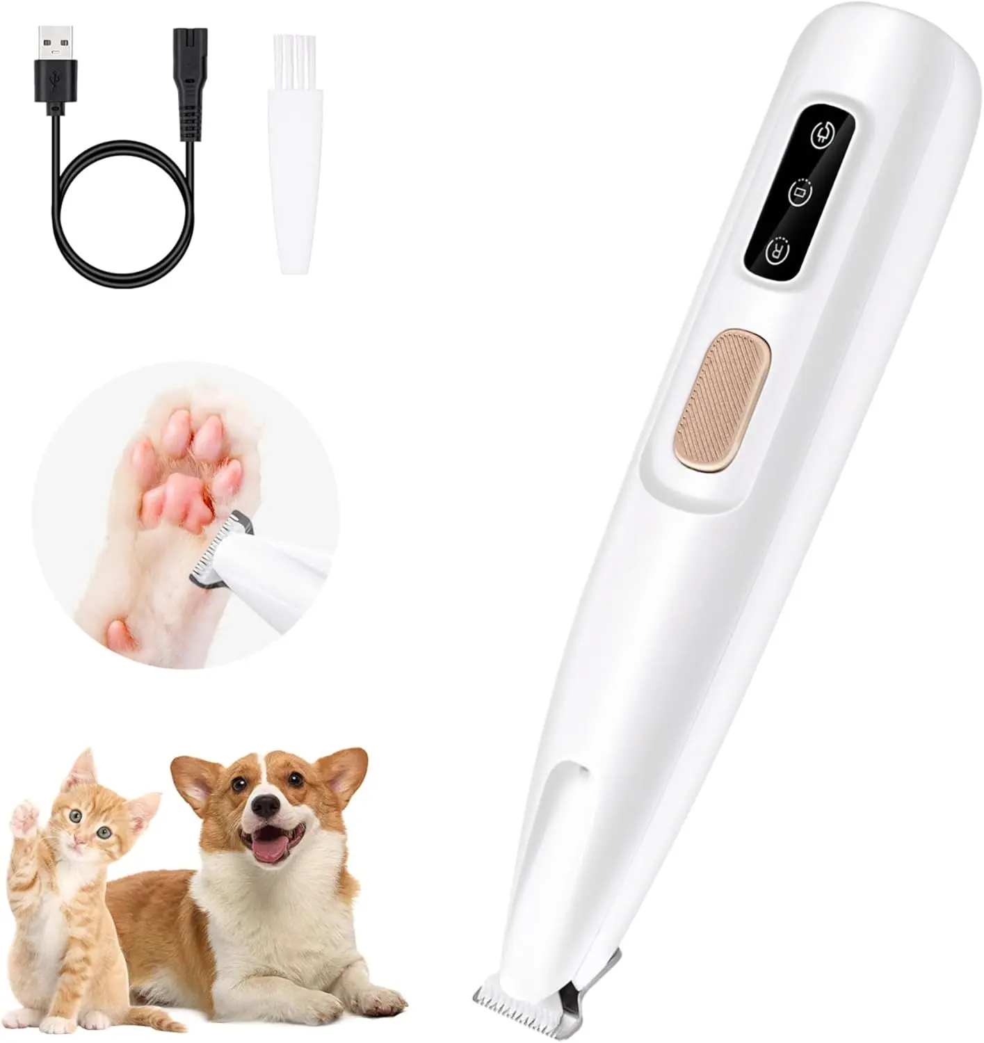 Mcbazel Pet Micro Precision Trimmer - Universal Stainless Steel Clean Grooming Clipper with 0.7in Narrow Blade, 1 Paw Shaver, LED Illumination, 50dB Quiet Operation, Waterproof Rechargeable Cells, Cordless Freedom for Small Dogs/Cats (Paws,Eyes)