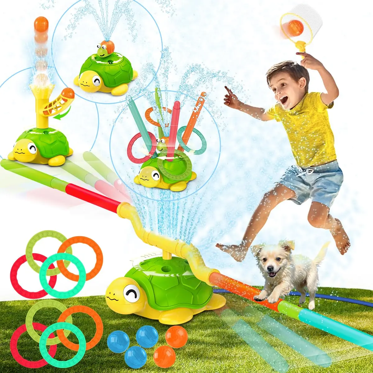 Buy one, get one free (same item) 4-in-1 Sprinkler Toy with Baseball Toy  Set -  Bouncing Game with Ring Toss, Baseball, and Rocket Launcher, Perfect for Thanksgiving Family Fun, Active Play Indoors and Outdoors for Ages 3 and Up