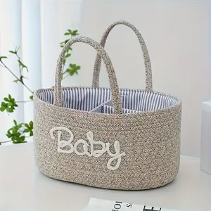 1pc Woven Storage Tote Basket,  Organizer for Bottles, Diapers, Toiletries & Tableware. Versatile Storage Bin for Bathroom, Poolside & Shelf Use, Perfect for Home Organization.