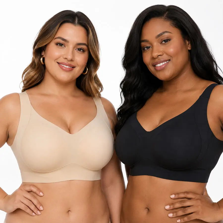 Jelly Bra Seamless Supportive Crossover | Full Coverage & Lift, V-Neck, No Underwire, Back Smoothing, Push Up, Plus Size, All-Age Comfort, Everyday T-shirt Sport Bra