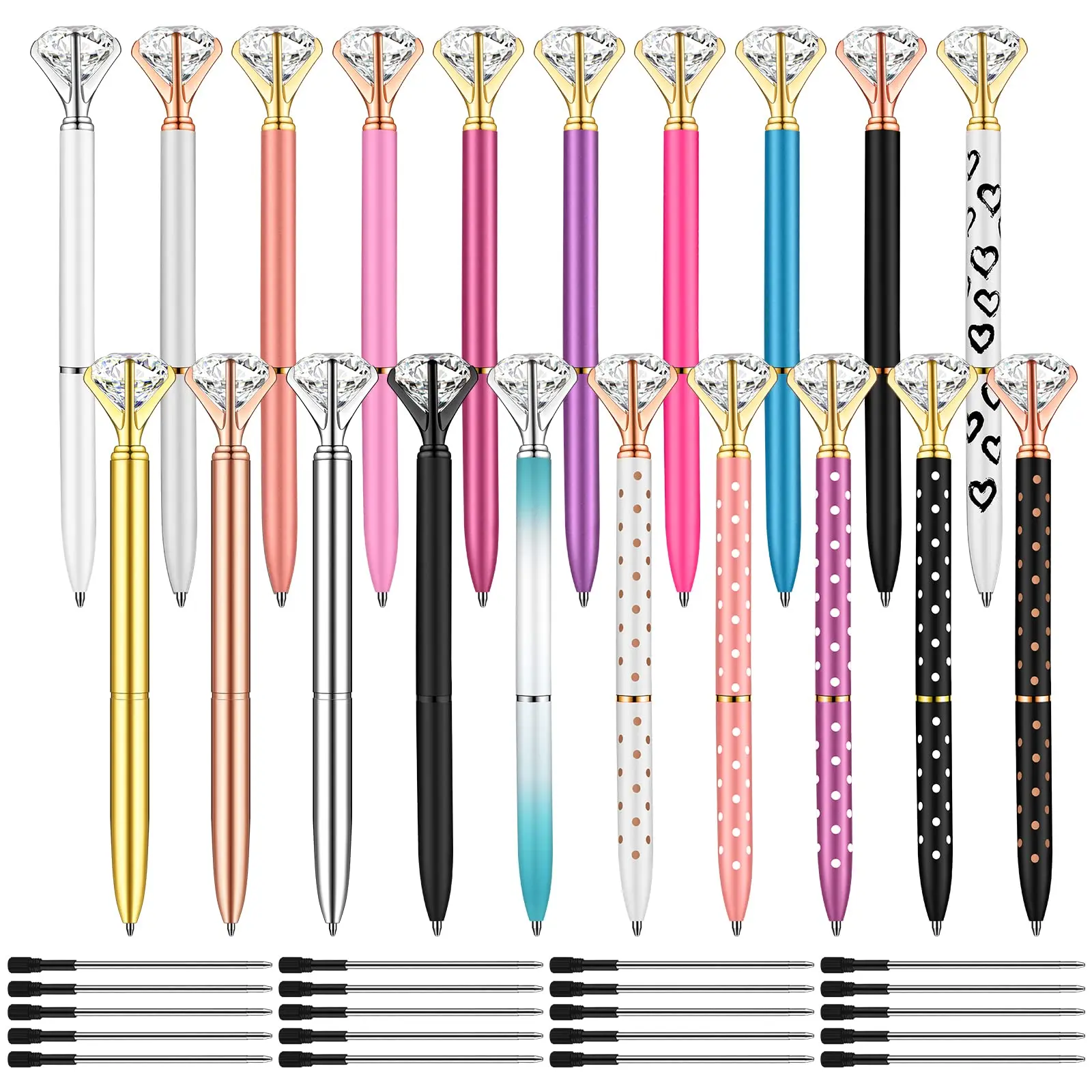 20 Pieces Diamond Pens of Cute Beautiful Ballpoint Pens Crystal Diamond Pen for Women Wedding Bridal Shower Décor Gifts with 20 Pieces Replacement Refills