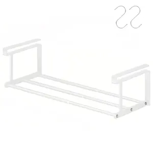 Expandable Shoe Rack, 19.69 - 35.43 Inches White Retractable Under Cabinet Shelf Hanging for Closet, Entryway, Corner, Garage, Space-Saving and Heavy Duty Metal, with 2 S-Hooks