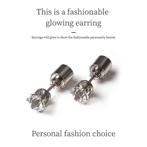Stylish LED Earrings Glowing Light Up Diamond Crown Ear Pendant Stud Stainless for Wedding Rave Dance Party Night Out Halloween Christmas Concert Decoration Present for Women Men -Colorful Hypoallergenic Cubic Zirconia Sparkling Zirconia