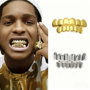 Hot-selling European & American hip-hop gold tooth grills for rap/hip-hop styles, glossy tooth jewelry for men and women