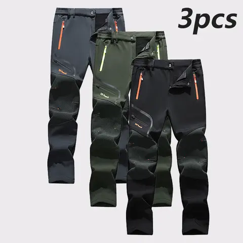 Men's Stylish Fitted Cut Fleece-Lined Softshell Hiking Pants - Athletic, Windproof, Water-Resistant, Breathable Straight-Leg Trousers with Elastic Waistband for Autumn Winter Hiking & Daily Use