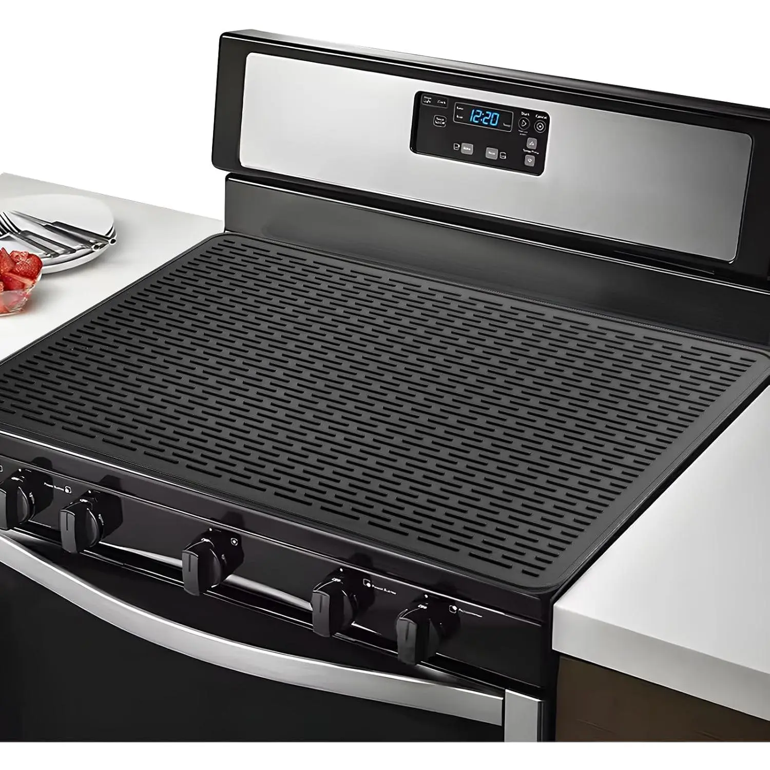 Stove Top Covers for Electric Stove,  Stove Mat for Glass Top Stove, Multiple Usage XL Dish Drying Mats for Kitchen, Heatproof Mat. Electric Stove Top Cover Easy clean (Black, 28 x 20)