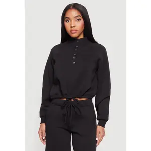 Almost Famous Drawstring Hem Cropped Raglan Sweatshirt