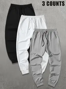 Men's Solid French Terry Sweatpants, Casual Comfy Breathable Jogger Pants for Spring & Fall, Men's Trousers for Daily Wear