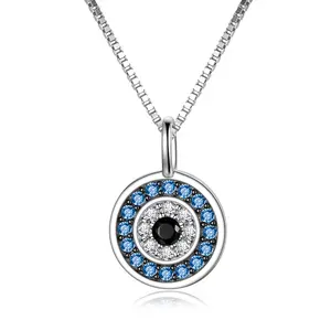 SOULMEET Sterling Silver Evil Eye Pendant Necklace for Women Disc Pendant Amulet Evil Eye Necklace - White