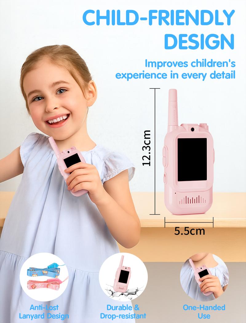 【 Fabeto】  Kids Video Walkie Talkies Toys 2 Pack Long Range Communication with Camera Ideal for 3-12 Year Olds Colorful Audio for Outdoor Indoor Play Holiday Christmas Gifts