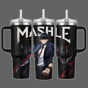 Mashle Mash Burnedead Magic And Muscles Dark Academy Stainless Steel Insulated Tumbler With Handle 20oz/40oz, Black Red Full Wrap Anime Cup With Straw Lid