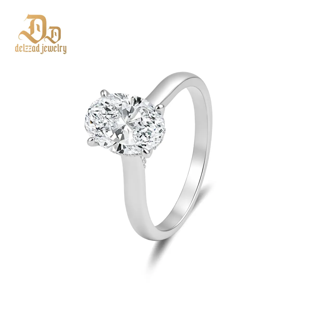 Delzzad 2ct Solitaire Oval Promise Engagement Ring Synthetic Moissanite Copper Band Wedding Ring Jewelry Perfect Birthday Engagement Wedding Anniversary Christmas Gift for Women