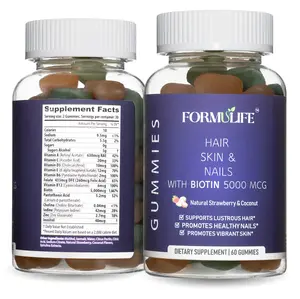Formulife Hair Skin & Nails Gummies 60 count with Biotin 5000MCG, Vitamins C,E,B12, for Women and Men, Made in USA, Vegan, Non-GMO supplement advanced bhb zooone- lutein