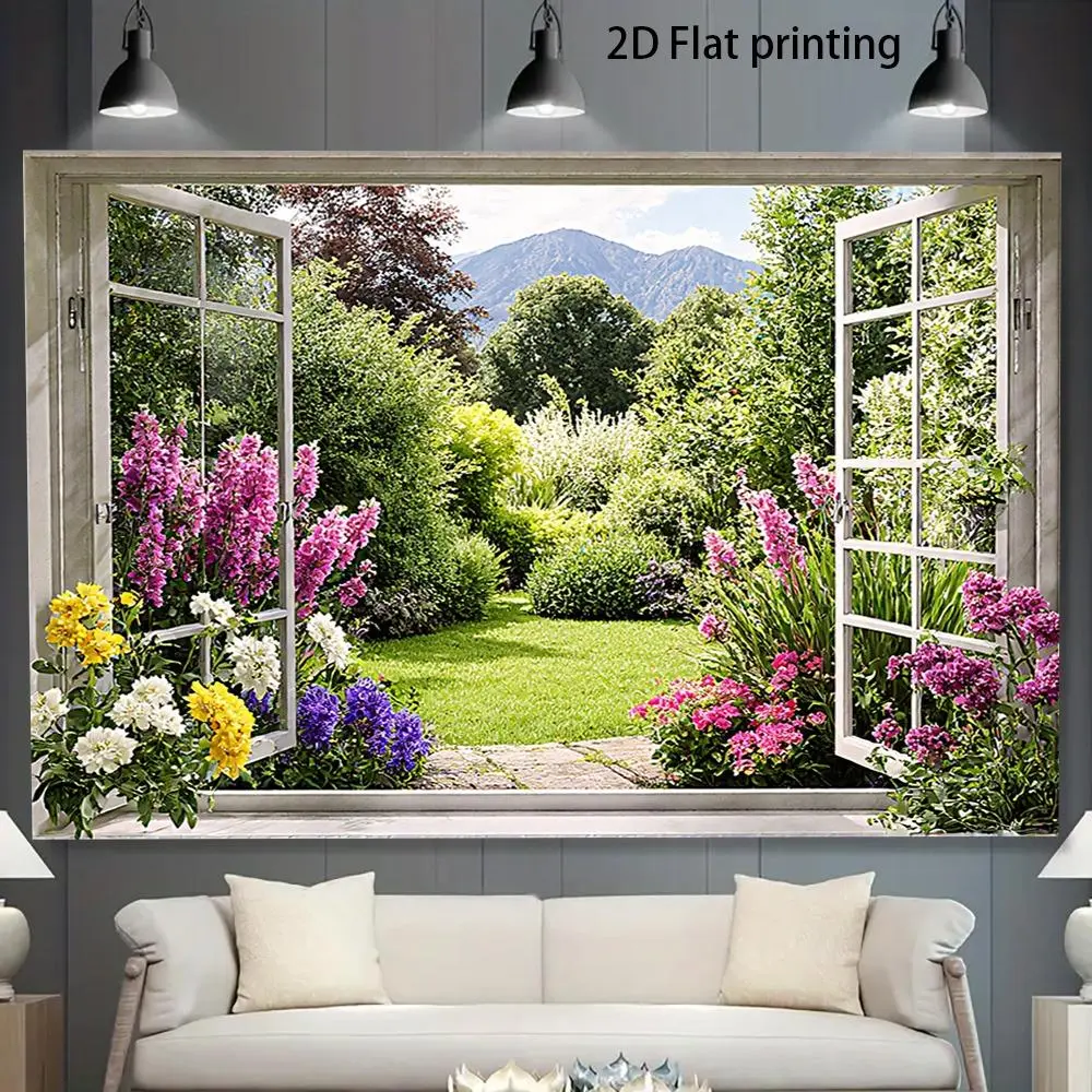 2D Flat, 1pc Vibrant Garden Floral Backdrop Banner - UV Printed Reusable Polyester Wall Decor for Indoor/Outdoor Use, Perfect for Birthdays, Weddings, Anniversaries & Home Decoration, Garden Deco, One-Piece