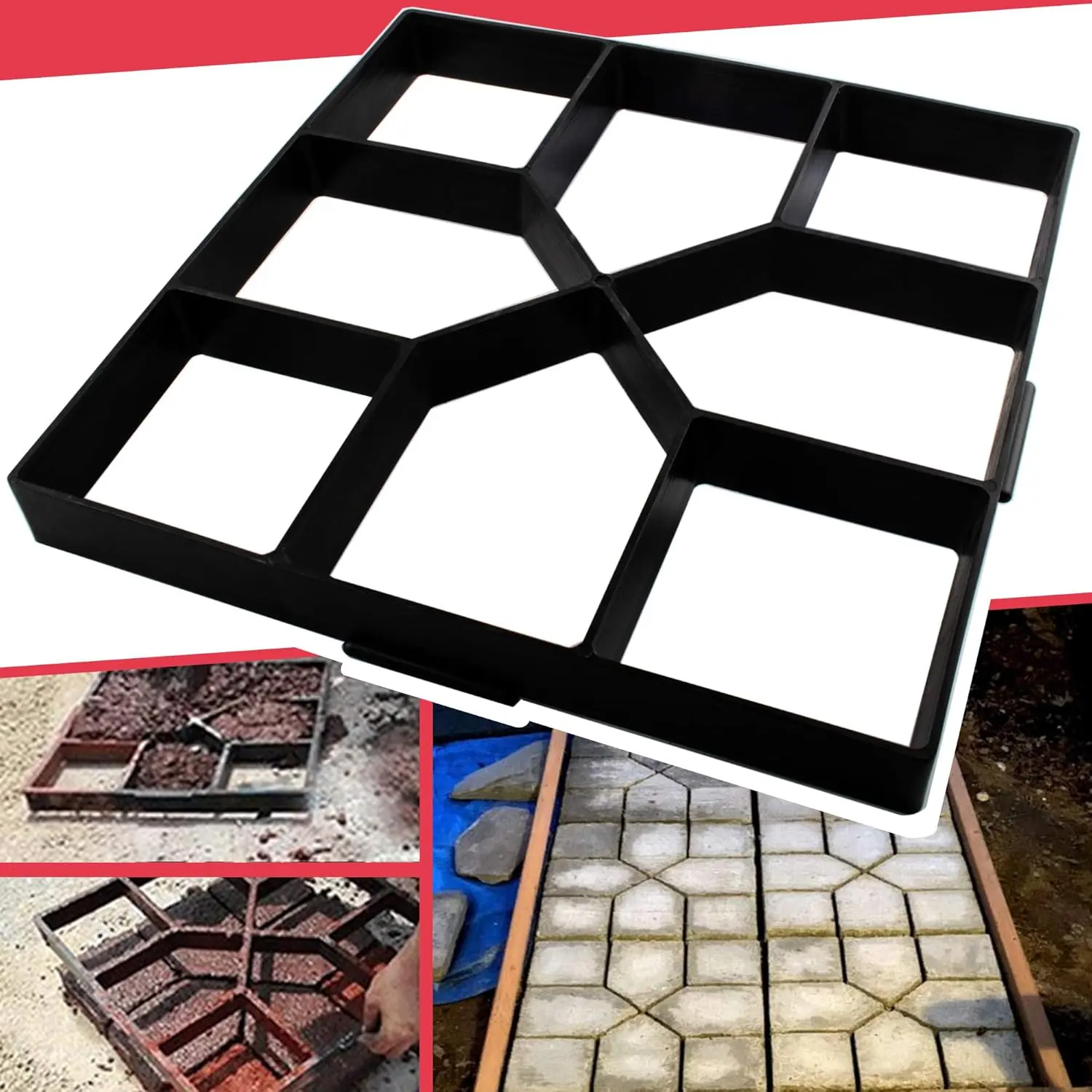 15.7"x15.7"x1.57" Walk Maker  Concrete Path Maker Molds Stepping Stone Paver Lawn Patio Yard Garden DIY Walkway Pavement Paving Moulds (Square)