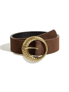 Vintage Western Style Coffee Suede Women's Belt with Y2K Punk Antique Round Buckle, Boho Fashion Accessory for Casual Wear, Perfect for Dresses and Outdoor Events, Stylish Belts, Western Belt Buckles