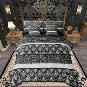 Polka Dot with Zebra Print Comforter Set 7 Pieces Black White Zebra Bedding Set Kids Adult Wild Animal Skin Texture Bed in a Bag with Comforter,Sheets,Pillowcases,Cushion Covers