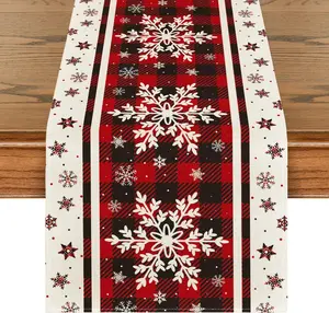Mode Buffalo Plaid Snowflakes Christmas Table Runner, Seasonal Winter Kitchen Dining Table Decoration for Home Party Decor 13x72 Inch