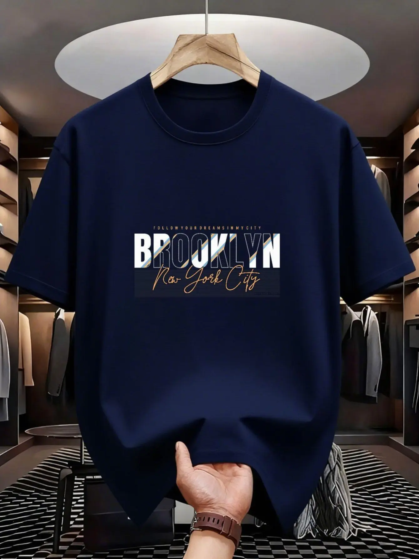 Unisex Retro Brooklyn New York Classic Sporty Chic Sports Tee - 180g Heavyweight 100% Cotton, Baggy Relaxed Oversize Fit, Striped Letter Graphic, Cargo-Inspired Street Style, Eco-Friendly Water-Based Ink, Size M