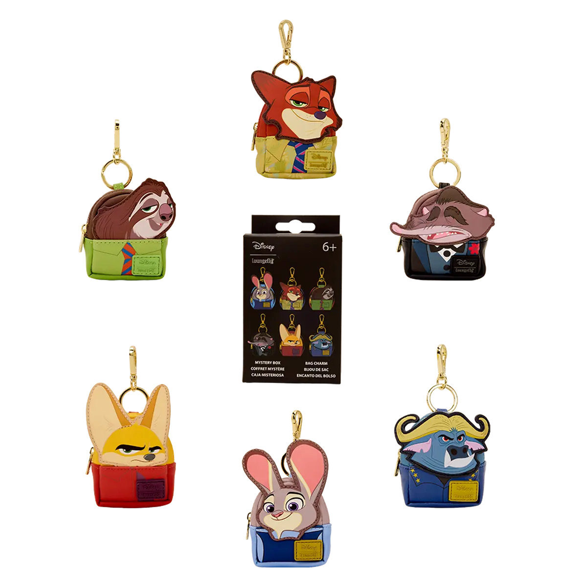 Loungefly Disney Zootopia Blind Box Mini Backpack Bag Charm Keychain, Collectible Polyurethane Accessory with Zippered Compartment, Nick Wilde, Finnick
