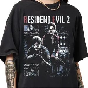 Resident Evil 2 Biohazard Game T-shirt For Men Women Leon Kennedy 100% Cotton T Shirts Streetwear Tops J56