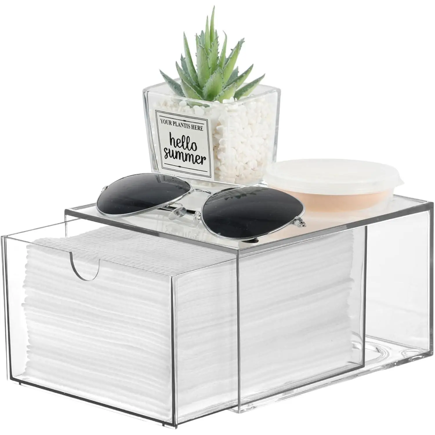 Disposable  Towel Holder, Plastic  Towels Storage Box with Drawer, Stackable Organizer for Clean  Club  XL Towels, Towel Containers, Skincare Oragnizer for Vanity Bathroom Organization